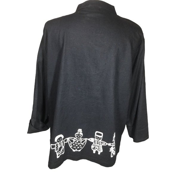 Vintage On The Rocks Women's 1X Black Cotton Linen Button Up Tribal Art to Wear - Picture 4 of 11